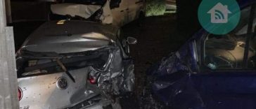 Van driver takes out 3 parked vehicles and damages property